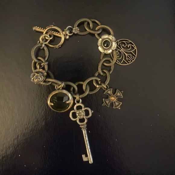 Lucky Brand Jewelry - Lucky Brand Antiqued Gold-Tone Charm Bracelet with Key and Floral Pendants